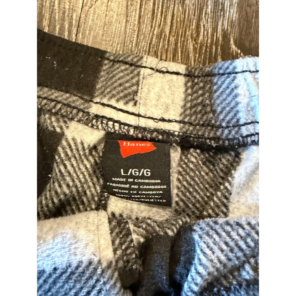Hanes Modric Soccer Buffalo Plaid Fleece Pajama Pants Mens Large Black White‎ - Picture 5 of 6